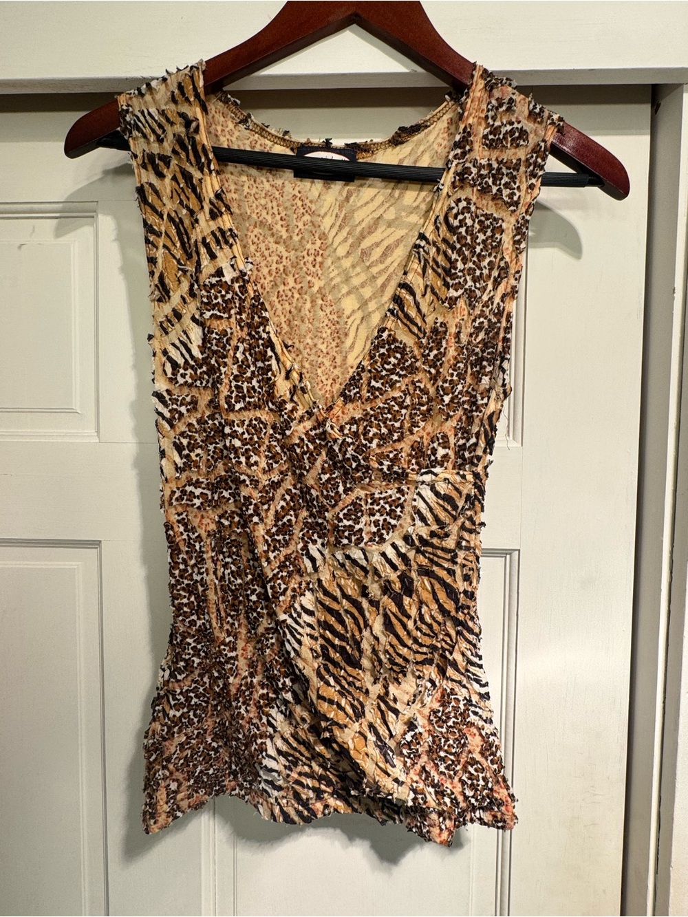 Zoey Beth Textured Animal Print Tank Top | 3D Fringe Mesh